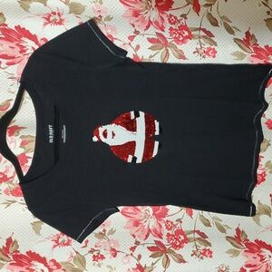 Old Navy Black Tee with Sequin Santa Design Medium